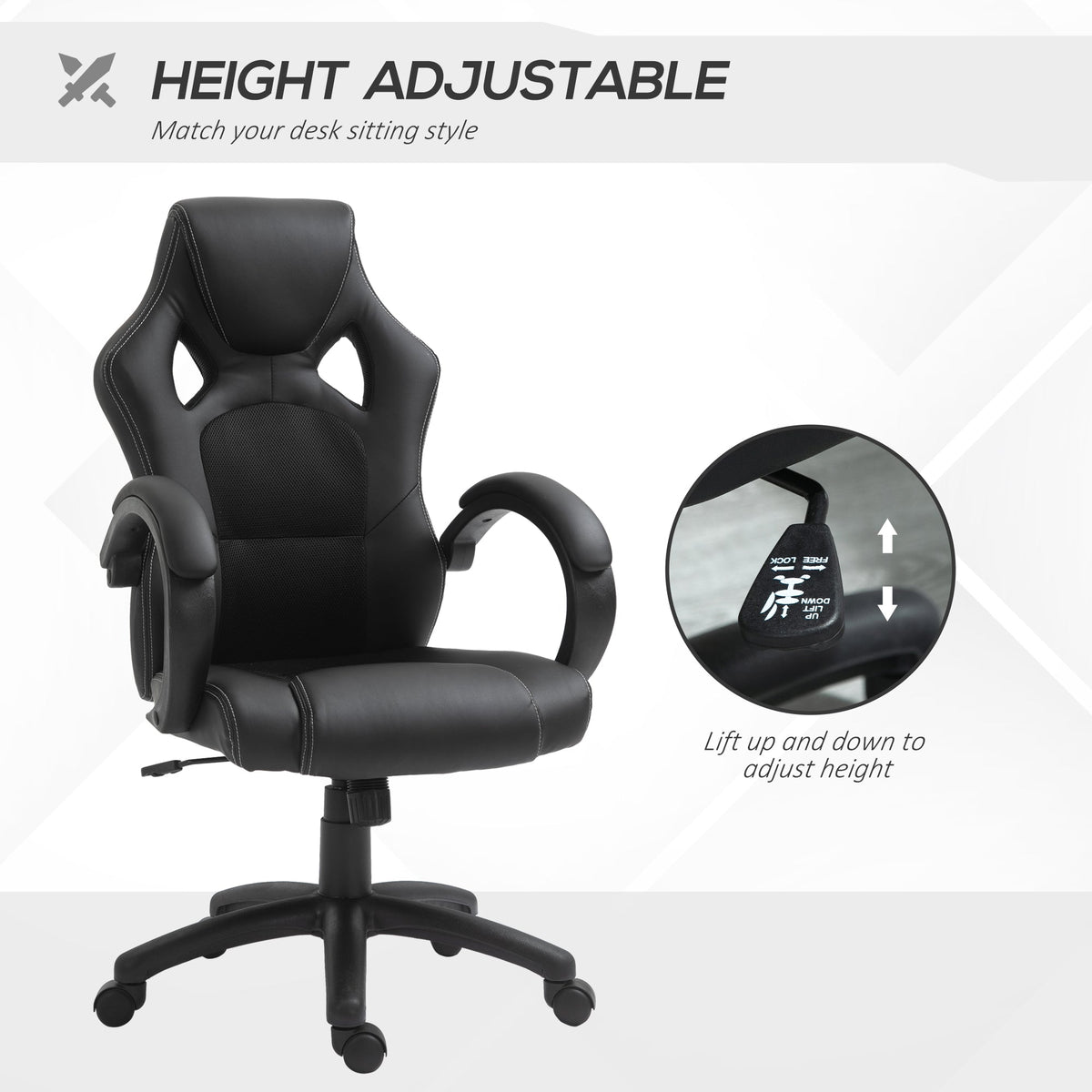 Vinsetto Office Chair Faux Leather Swivel Computer Desk Chair for Home Office with Wheels Armrests Black