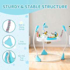 Close up of the sturdy and stable structure of the green baby jumper and bouncer