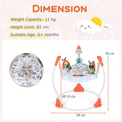 Dimension diagram for the orange baby jumper and bouncer showing height and width