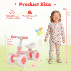 Baby Balance Bike No Pedal Toddler Balance Bike with Adjustable Handlebar and Seat-Pink