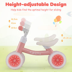 Baby Balance Bike No Pedal Toddler Balance Bike with Adjustable Handlebar and Seat-Pink