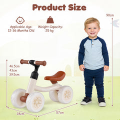 Baby Balance Bike No Pedal Toddler Balance Bike with Adjustable Handlebar and Seat-white