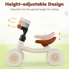 Baby Balance Bike No Pedal Toddler Balance Bike with Adjustable Handlebar and Seat-white