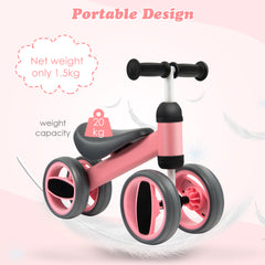 Baby Balance Bike with 4 Wheels and Limited Steering-Pink