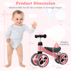 Baby Balance Bike with 4 Wheels and Limited Steering-Pink