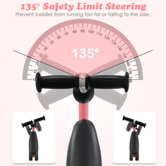 Baby Balance Bike with 4 Wheels and Limited Steering-Pink