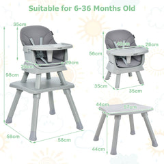 Dimensions diagram for the grey high chair and table set