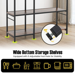 Bakers Rack with Power Outlets and 10 S-Shaped Hooks-Coffee