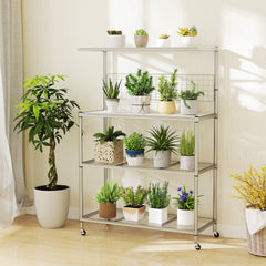 Bakers Rack on Wheels with Adjustable Shelves and Shelf Liner-Silver