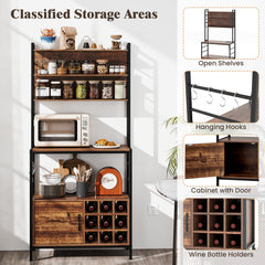 Bakers Rack with Power Outlet and Heavy-Duty Metal Frame-Reddish Brown