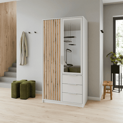 White Mirrored Hinged Door Wardrobe 100cm – HAMPTON LUX D2