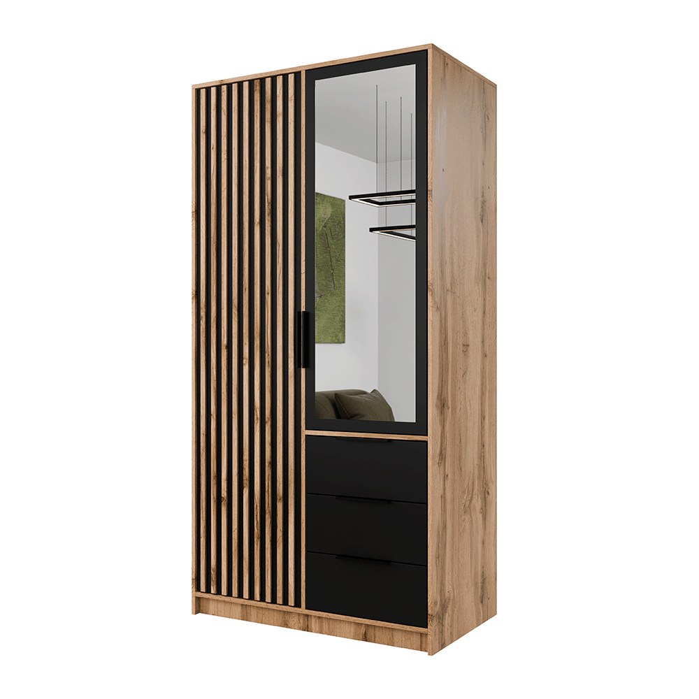 Oak Wotan Mirrored Hinged Door Wardrobe 100cm – HAMPTON LUX D2