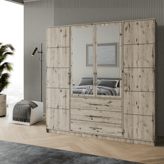Oak Wellington Mirrored Hinged Door Wardrobe 196cm – HAMPTON D4