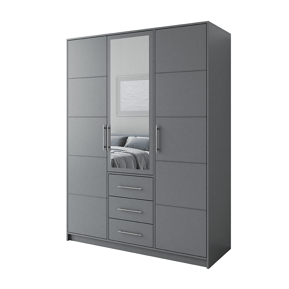 Graphite Mirrored Hinged Door Wardrobe 149cm – HAMPTON D3