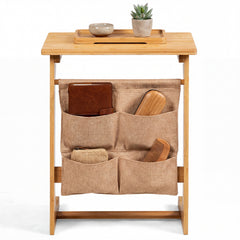 Bamboo Side Table C-Shaped Sofa End Table Laptop Desk-Natural
