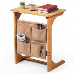 Bamboo Side Table C-Shaped Sofa End Table Laptop Desk-Natural