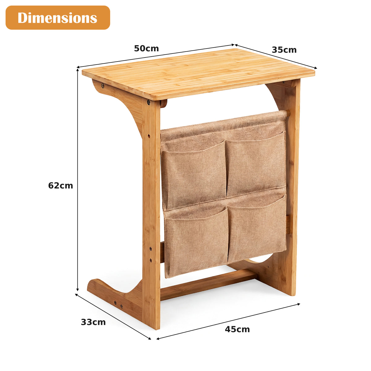 Bamboo Side Table C-Shaped Sofa End Table Laptop Desk-Natural