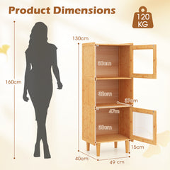 3-Cube Bamboo Cabinet with Open Compartment and 2 Acrylic Doors-Natural