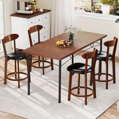 Bar Stool Set of 2 with Curved Backrest and Footrest-24 Inches