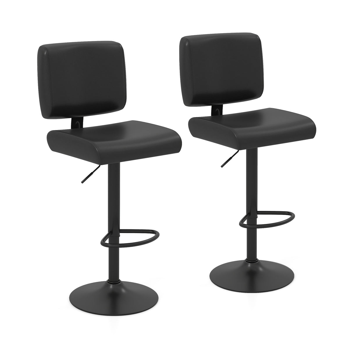 Bar Stools Set of 2 Modern Swivel Bar Chairs with Adjustable Height and PU Leather Padded Seat-Black