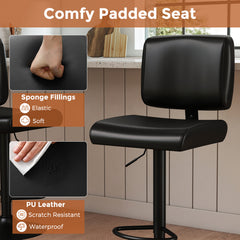 Bar Stools Set of 2 Modern Swivel Bar Chairs with Adjustable Height and PU Leather Padded Seat-Black