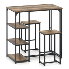3-Piece Bar Table Set 2 Person Dining Furniture Set with 2 Stools-Brown