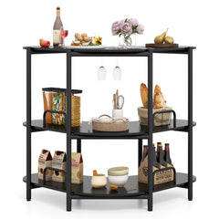 3-Tier Home Bar Unit with Stemware Racks and Storage Shelves-Black