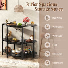 3-Tier Home Bar Unit with Stemware Racks and Storage Shelves-Black