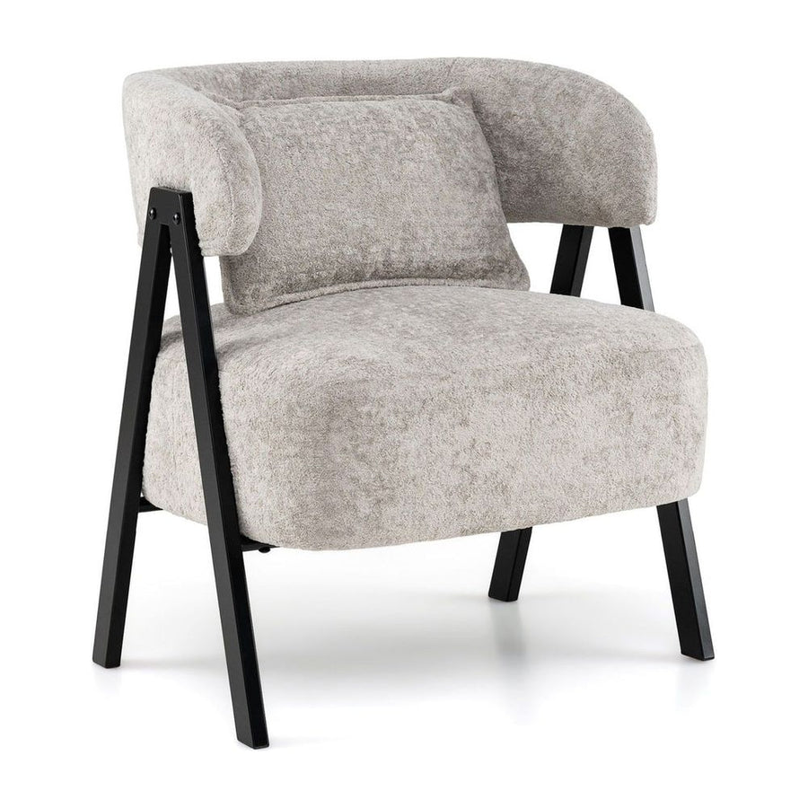 Barrel Accent Chair Upholstered Armchair with Lumbar Pillow-Grey