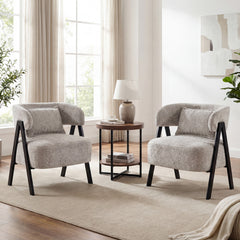 Barrel Accent Chair Upholstered Armchair with Lumbar Pillow-Grey