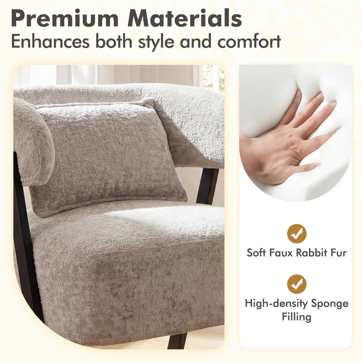 Barrel Accent Chair Upholstered Armchair with Lumbar Pillow-Grey
