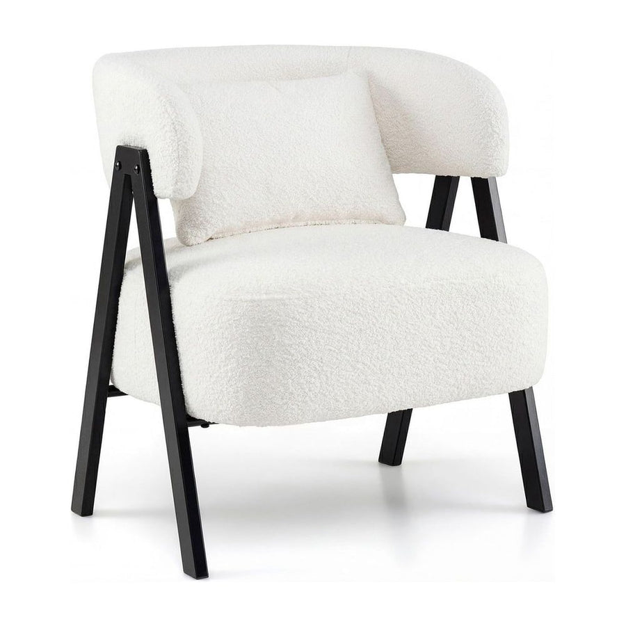 Barrel Accent Chair Upholstered Armchair with Lumbar Pillow-White