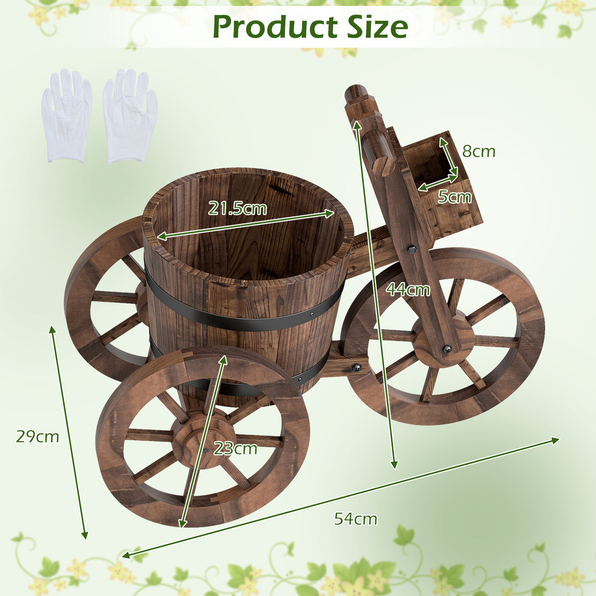 Barrel Tricycle Planter with Wheels and Drainage Hole for Flowers Herbs-Coffee