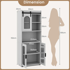 Bathroom Floor Cabinet with Shelves and Sliding Barn Door-Grey