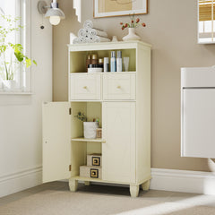 Bathroom Floor Storage Cabinet with Doors and Shelves-Beige
