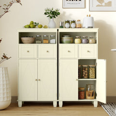 Bathroom Floor Storage Cabinet with Doors and Shelves-Beige