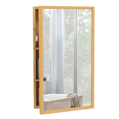 The wall cabinet angled to show the side profile and the reflective mirror surface