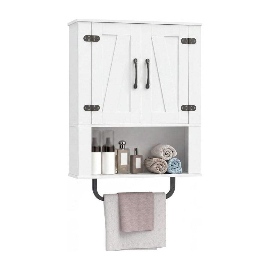 Bathroom Wall Cabinet Farmhouse Wall Mounted Organizer with 2 Barn Doors-White
