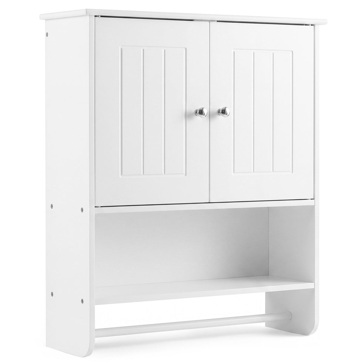 Bathroom Wall Cabinet with 2 Doors Open Shelf and Towel Bar-White