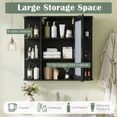 Bathroom Wall Cabinet with Mirror 3 Internal Shelves in Black