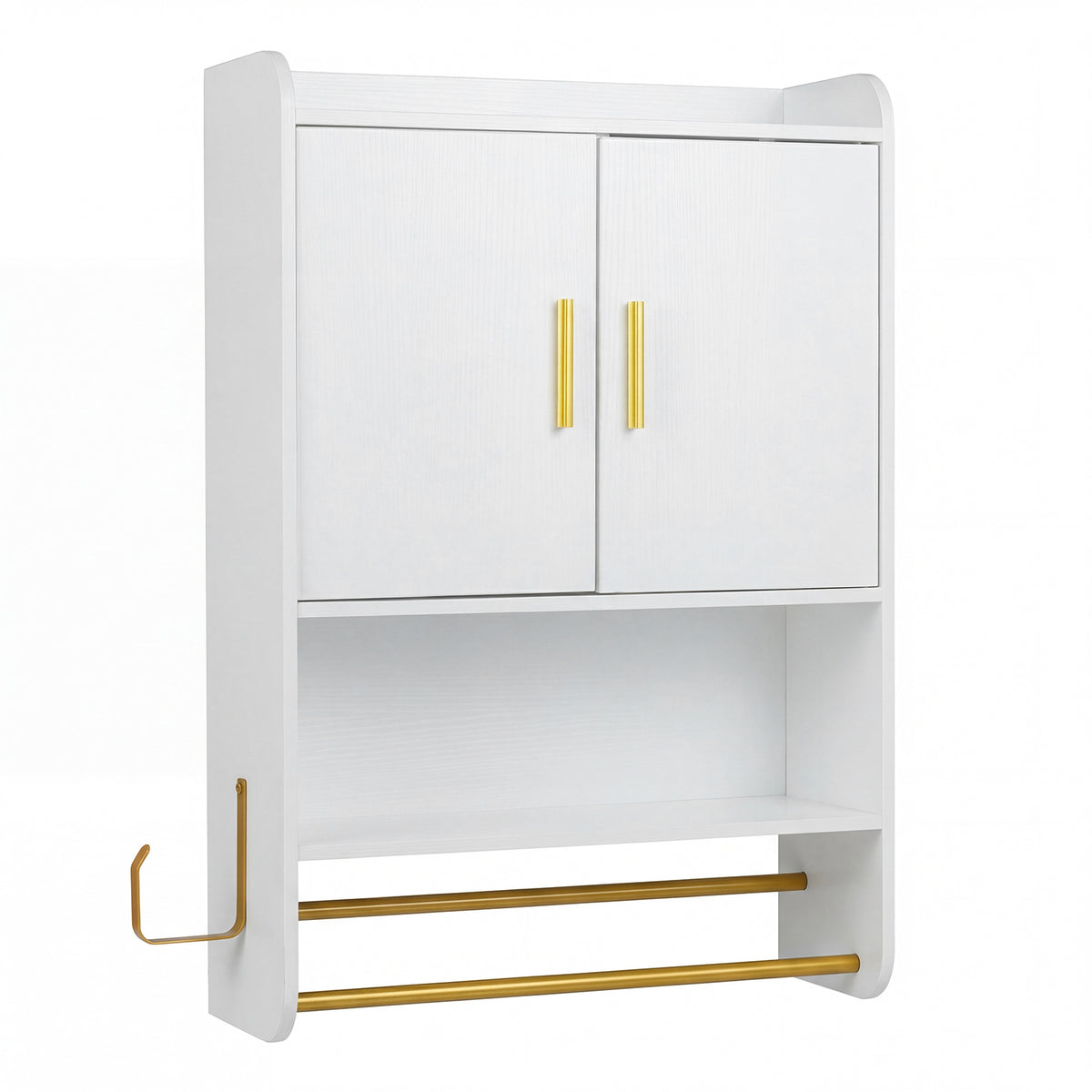 Bathroom Wall Cabinet with Open Shelves and Adjustable Shelf in White
