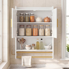 Bathroom Wall Cabinet with Open Shelves and Adjustable Shelf in White