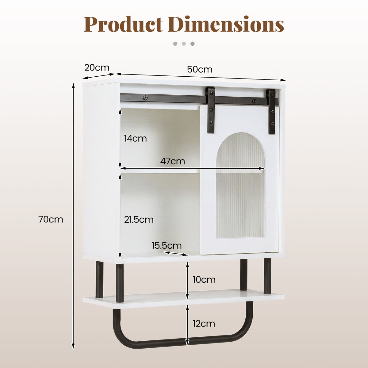 Bathroom Wall Cabinet with Sliding Barn Door and Metal Hanging Bar-White