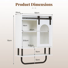 Bathroom Wall Cabinet with Sliding Barn Door and Metal Hanging Bar-White
