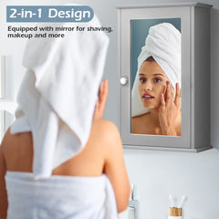 Bathroom Medicine Cabinet with Mirror and Adjustable Shelf in Grey