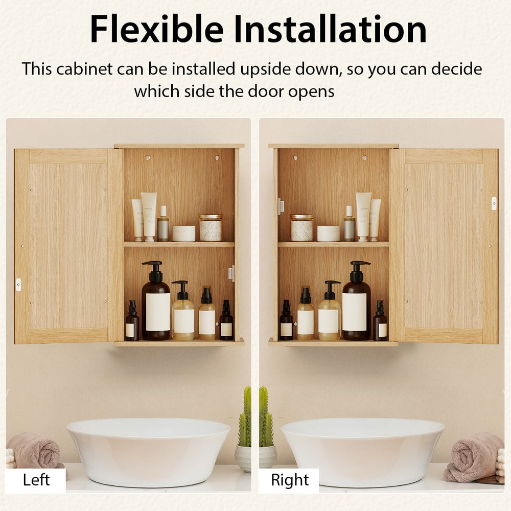 Diagram showing flexible installation options for the bathroom cabinet