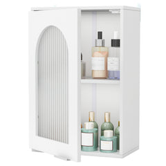 Bathroom Wall Cabinet with Tempered Glass Door and Adjustable Shelf-White