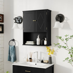 Bathroom Wall Cabinet with Open Shelf and Adjustable Shelf-Black