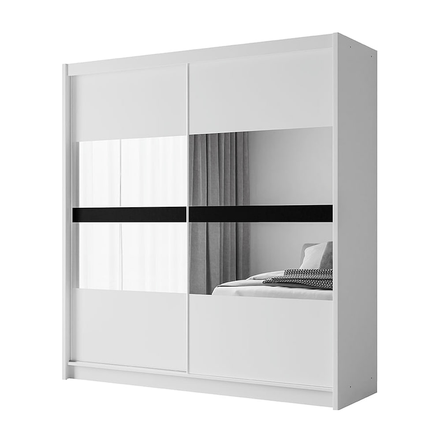 White Mirrored Sliding Door Wardrobe 203cm – DERBY