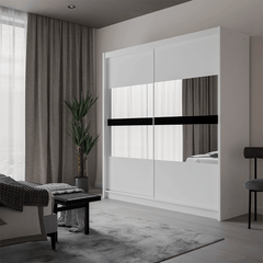 White Mirrored Sliding Door Wardrobe 203cm – DERBY - product image 2